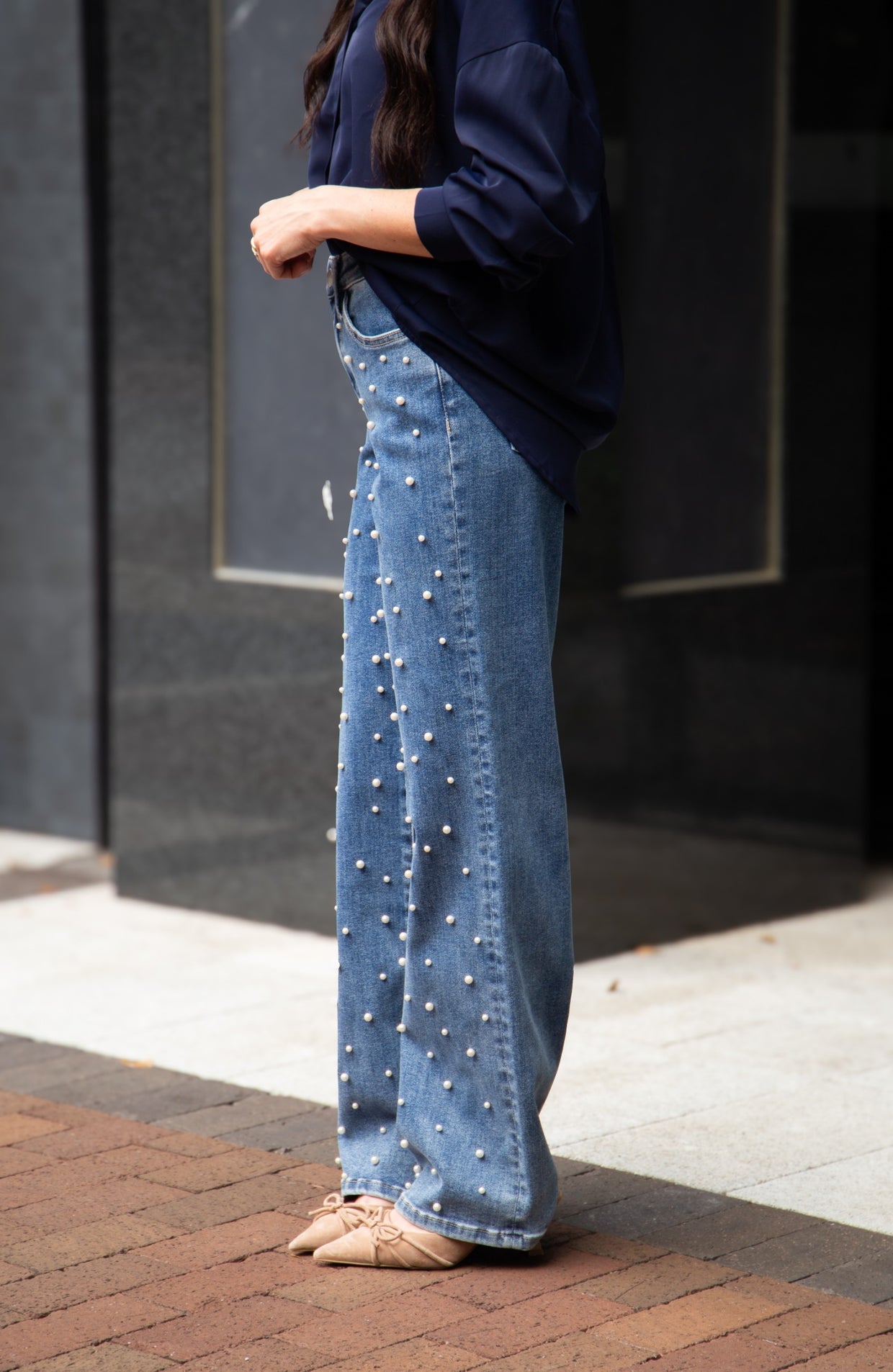 The Juliette Pearl Studded Straight Leg Jean