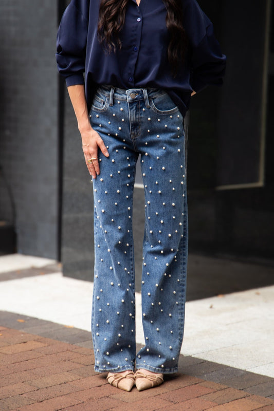 The Juliette Pearl Studded Straight Leg Jean
