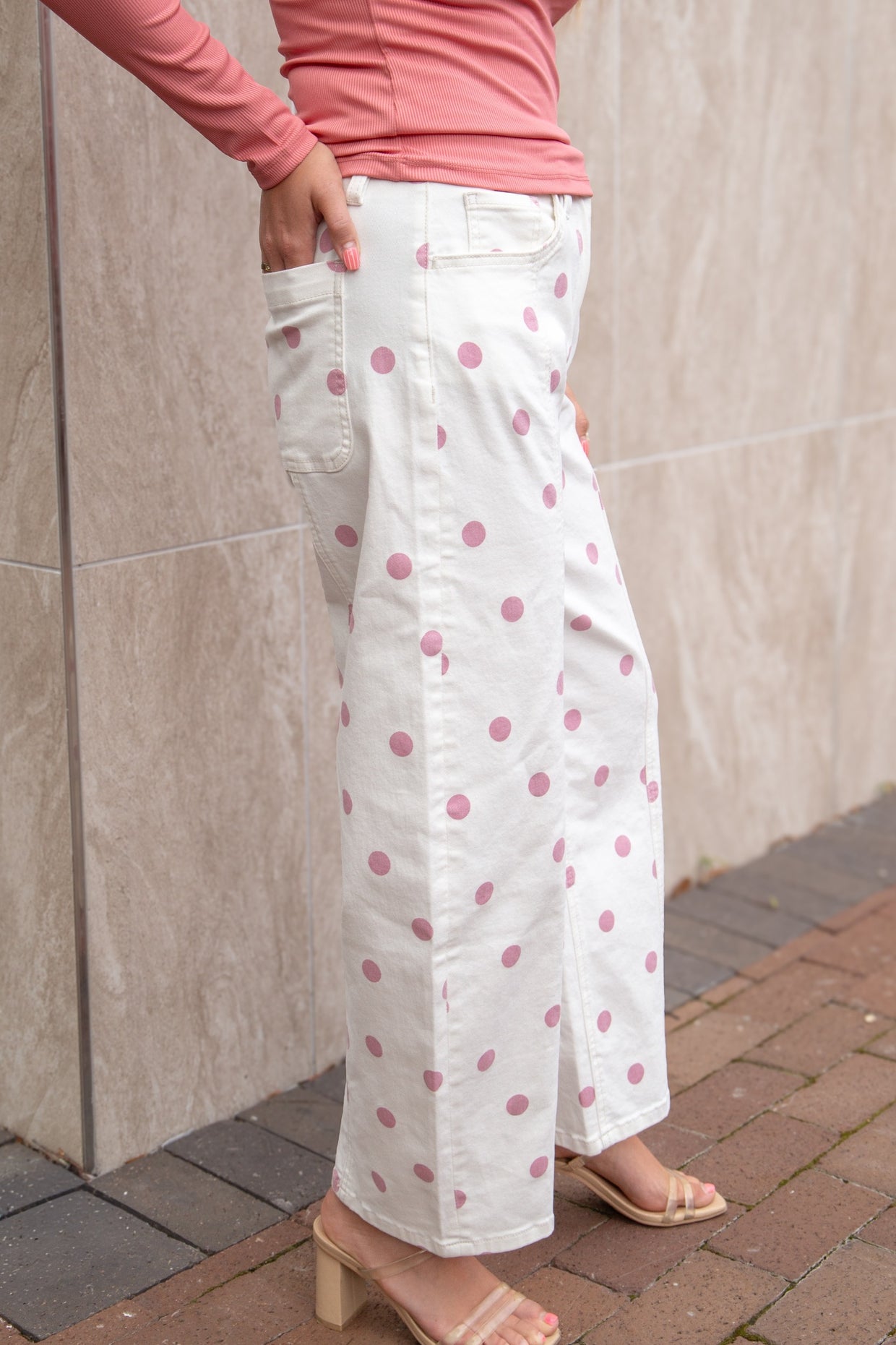 The Chloe Polka Dot Barrel Jeans - Pink/White
