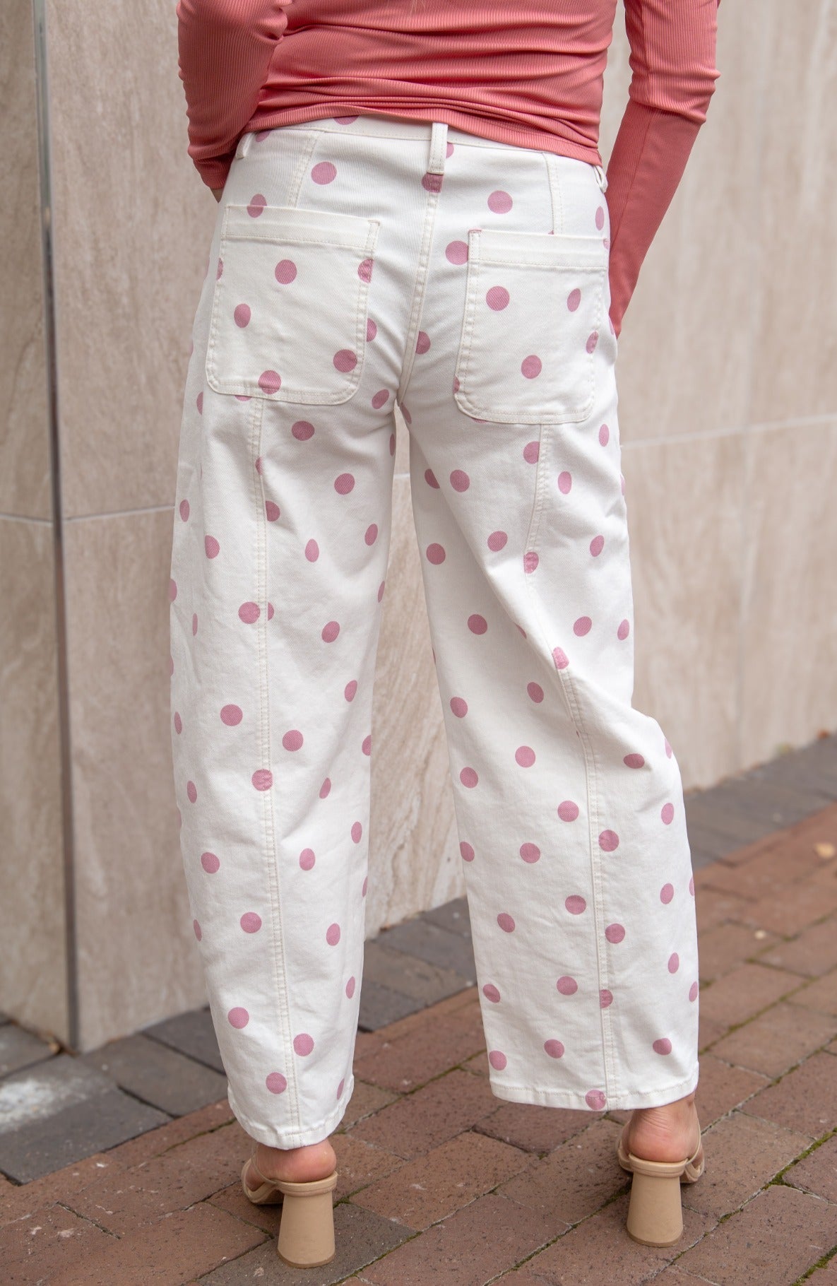 The Chloe Polka Dot Barrel Jeans - Pink/White