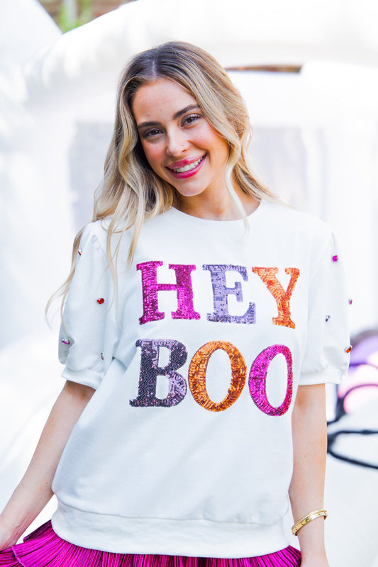 The Sequin Hey Boo Puff Sleeve Tee