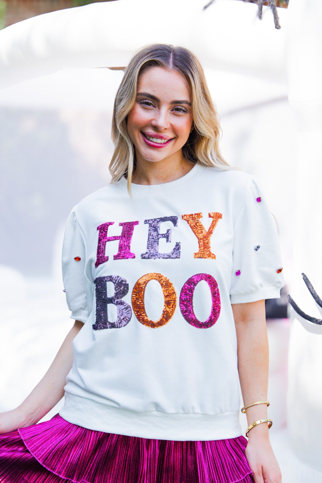 The Sequin Hey Boo Puff Sleeve Tee