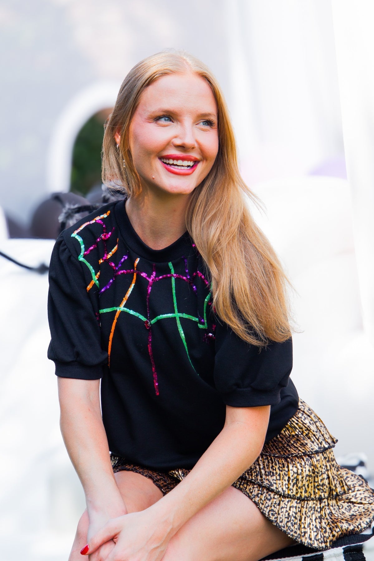 The Sequin Spider Web Halloween Puff Sleeve Tee