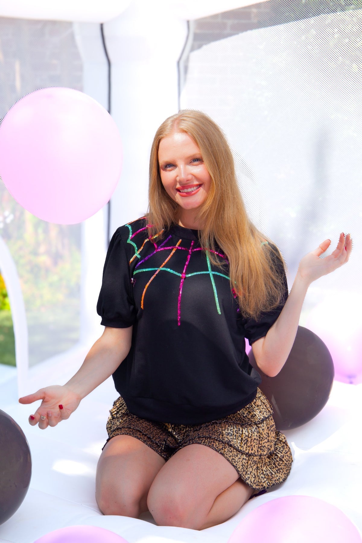 The Sequin Spider Web Halloween Puff Sleeve Tee