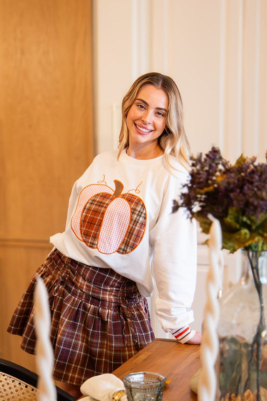 The Patchwork Pumpkin White Long Sleeve Top