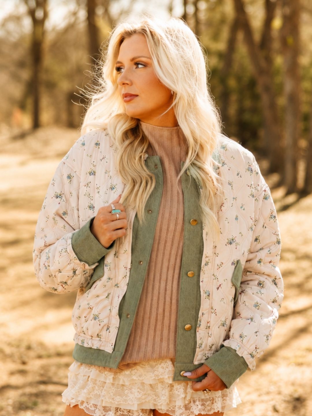 The Farrah Floral Puff Jacket with Corduroy Lining