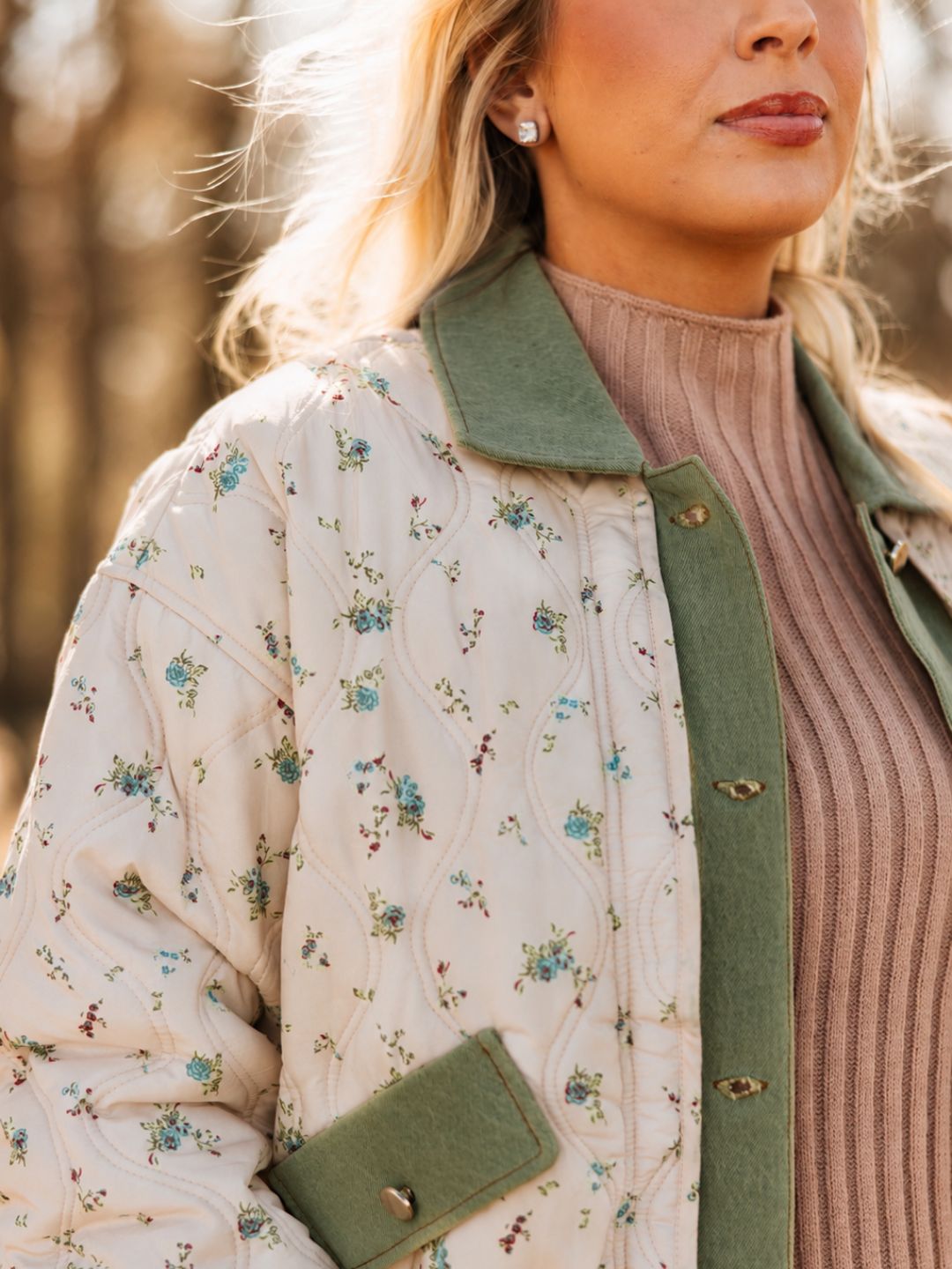 The Farrah Floral Puff Jacket with Corduroy Lining