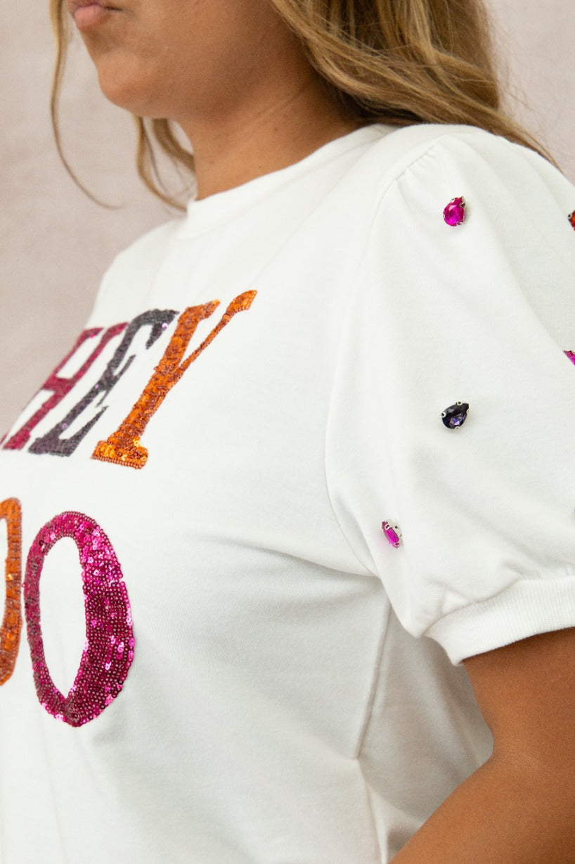 The Sequin Hey Boo Puff Sleeve Tee