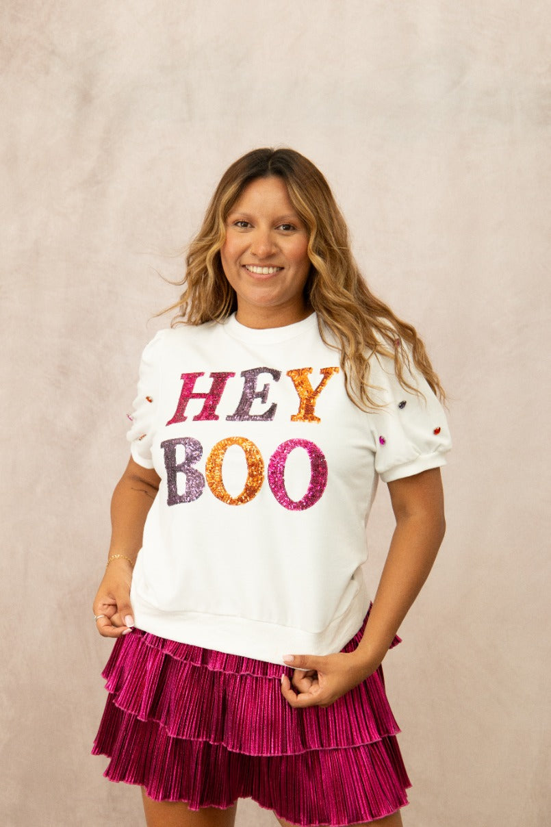 The Sequin Hey Boo Puff Sleeve Tee
