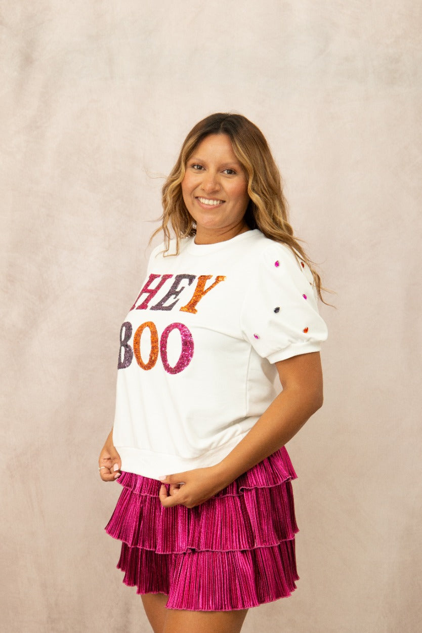 The Sequin Hey Boo Puff Sleeve Tee