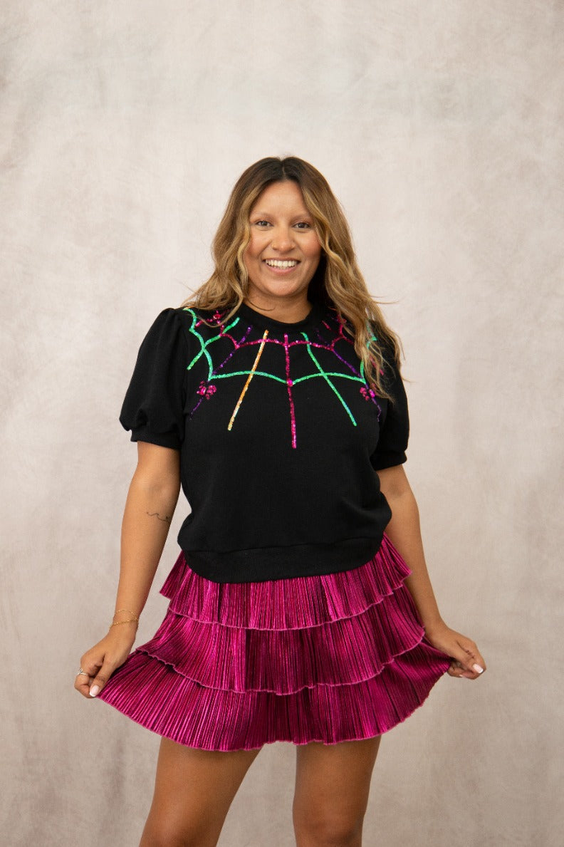 The Sequin Spider Web Halloween Puff Sleeve Tee