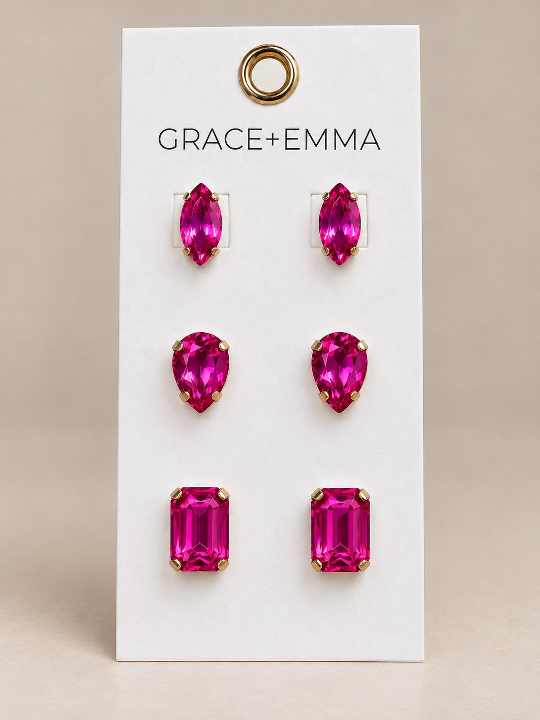 The Jenna Earring Stud Set - Hot Pink