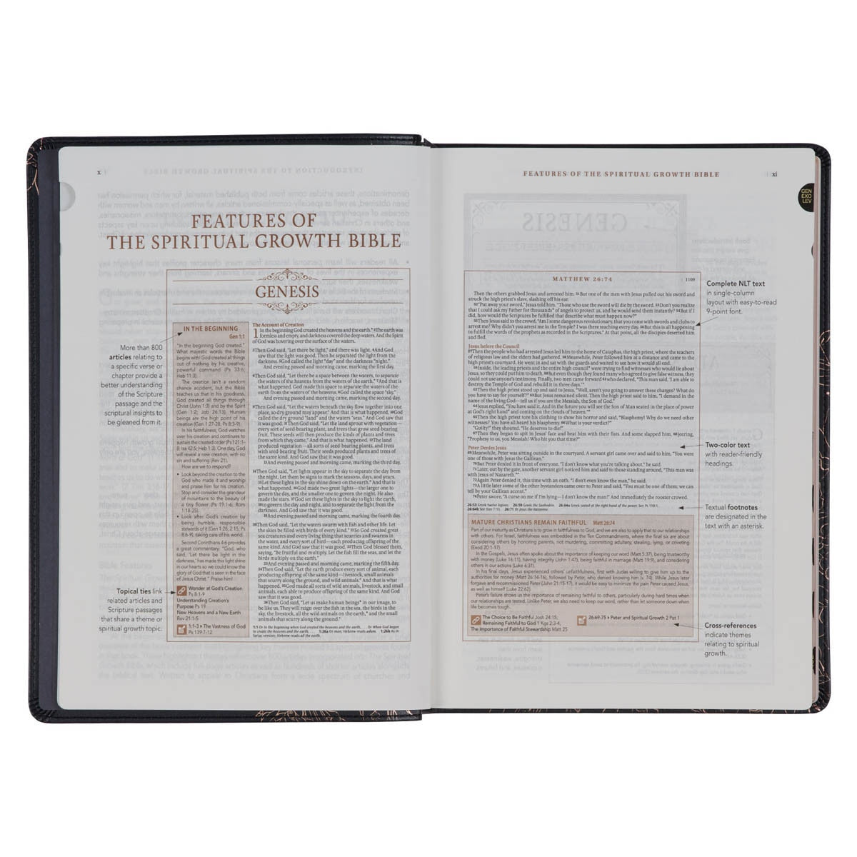 NLT, The Spiritual Growth Bible Faux Leather, Midnight Blue