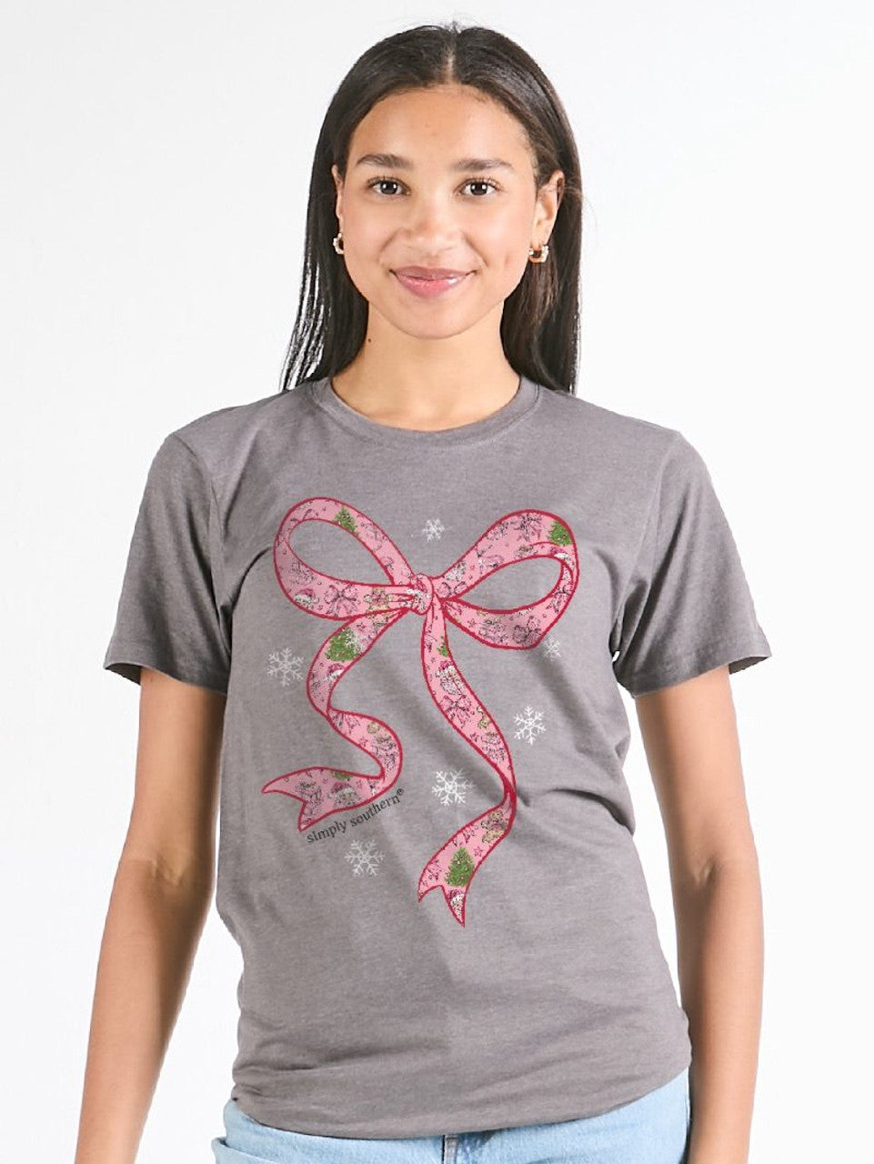 Simply Southern Santa Pink Bow Short Sleeve Tee
