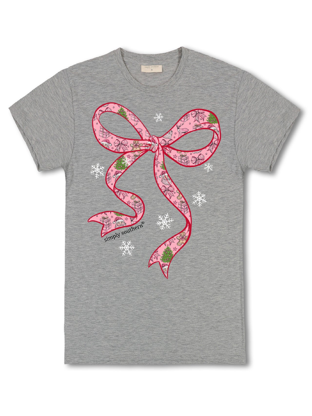 Simply Southern Santa Pink Bow Short Sleeve Tee
