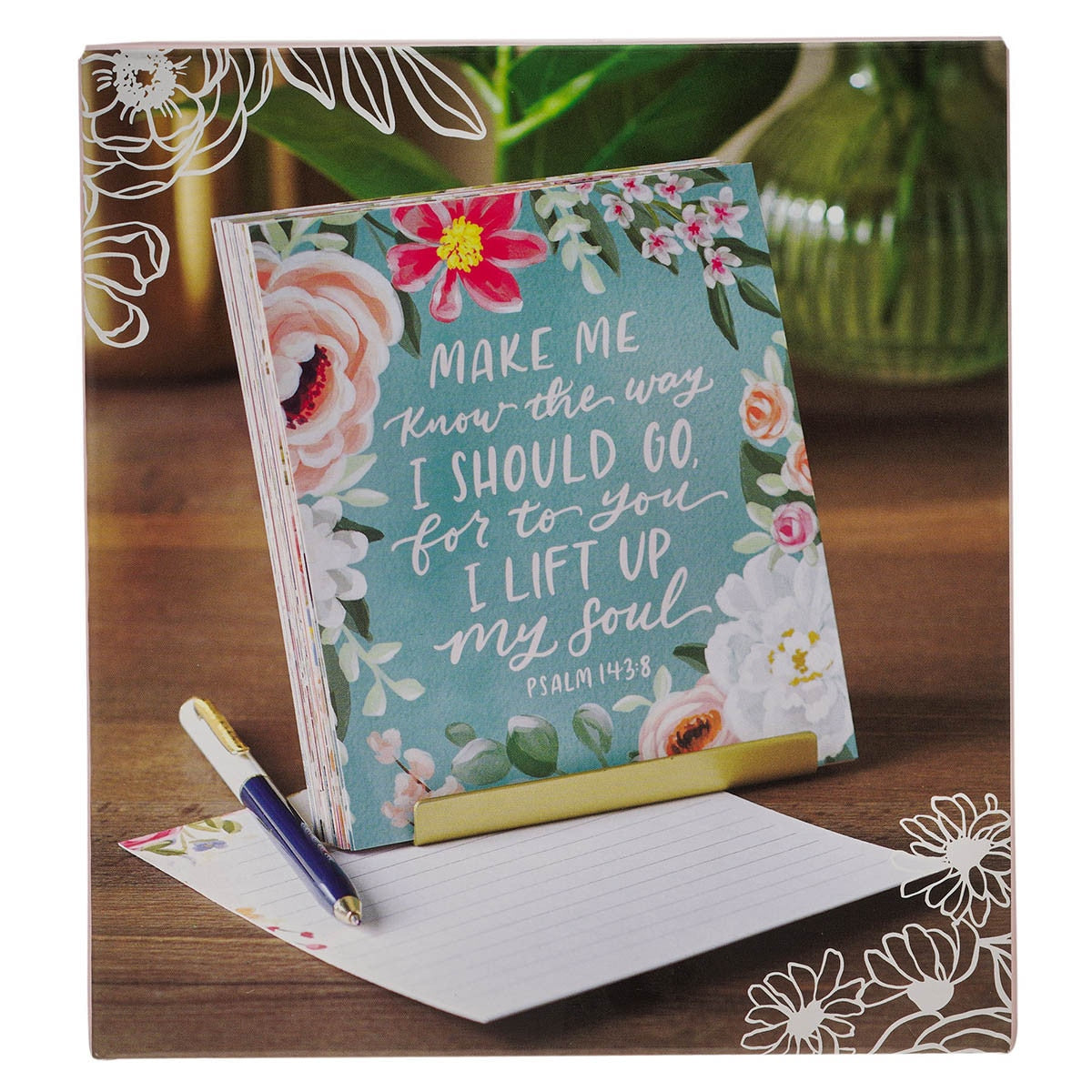 Blossoms of Faith Desktop Scripture Cards with Gold Metal Stand