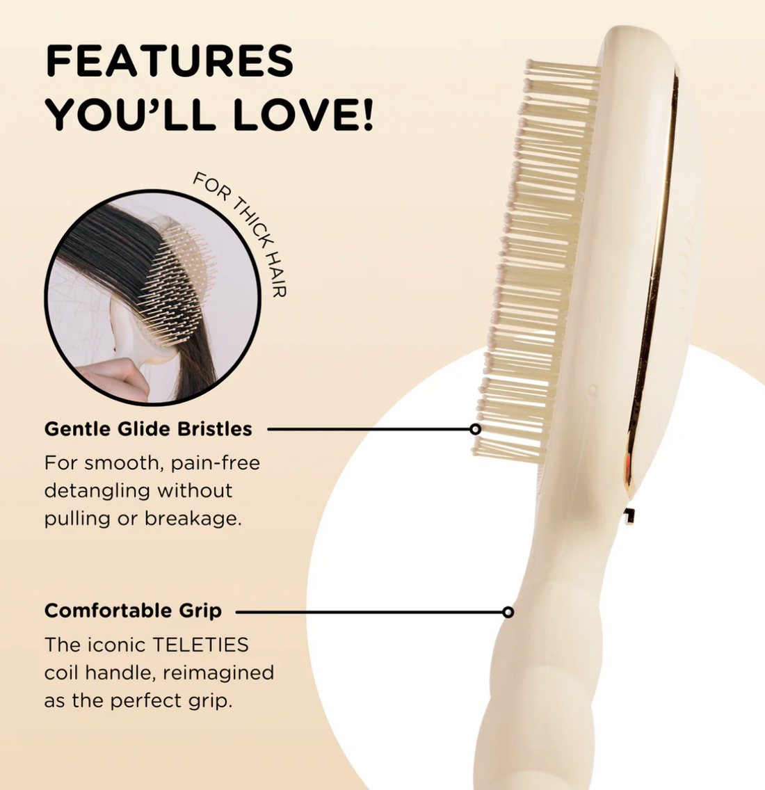 TELETIES - Detangler Hair Brush - Thick Hair – Tan