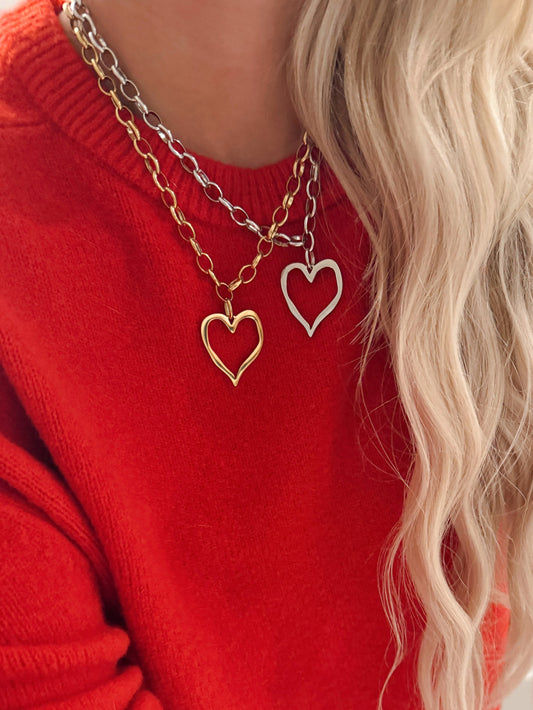 CHANSUTTPEARLS - Large Open Heart Necklace - Silver