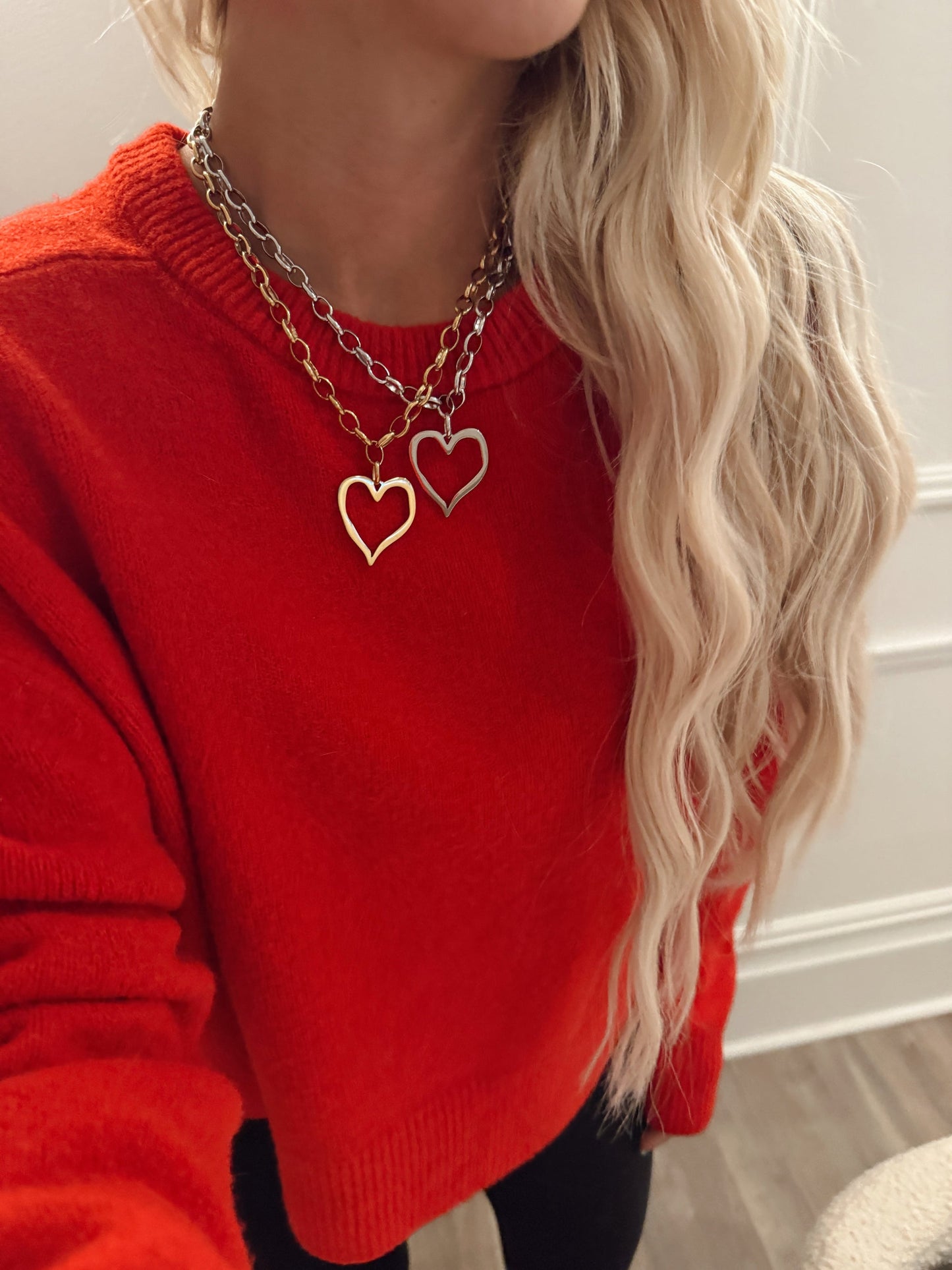 CHANSUTTPEARLS - Large Open Heart Necklace - Silver