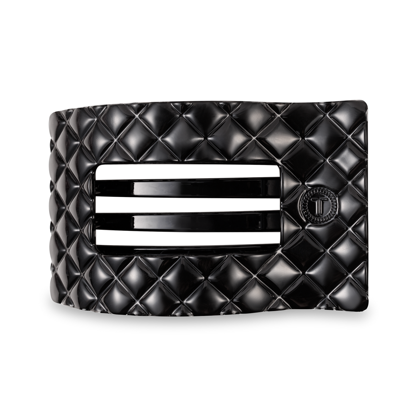 TELETIES - Large Flat Rectangle Hair Clip - Jet Black Quilted