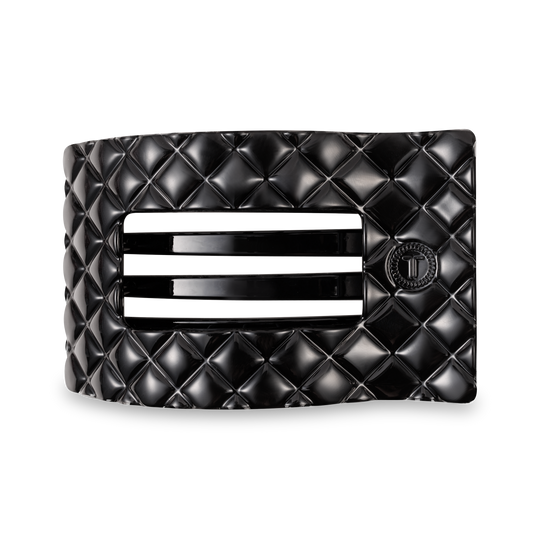 TELETIES - Large Flat Rectangle Hair Clip - Jet Black Quilted