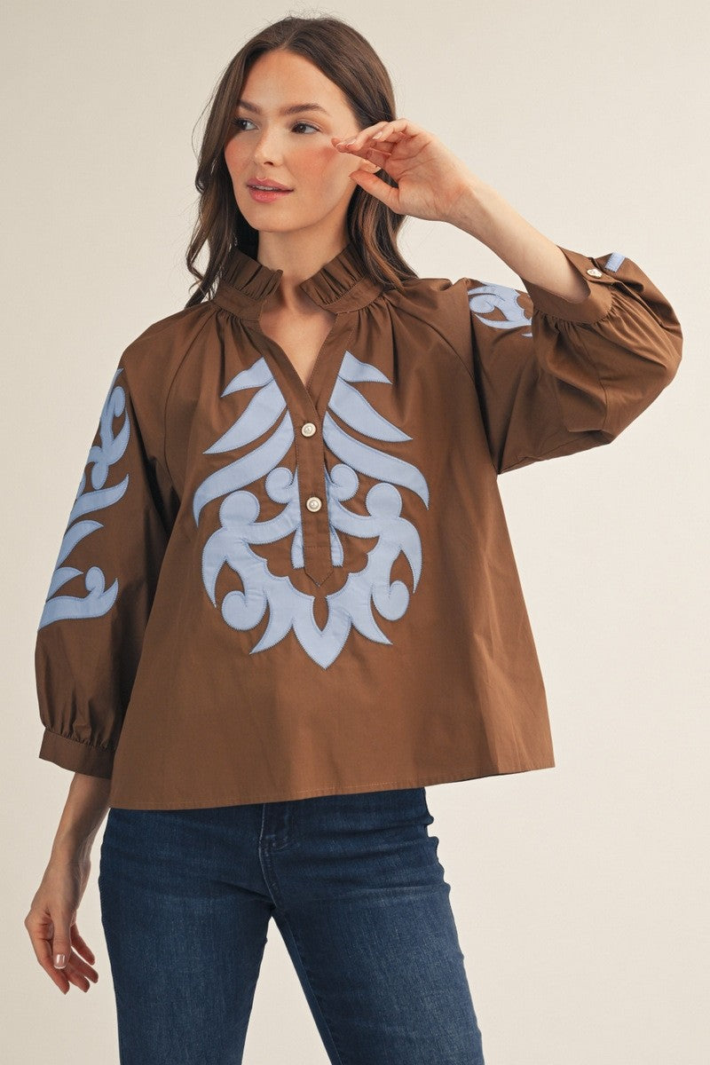 The Montana Baroque Appliqué Detail Top - Brown