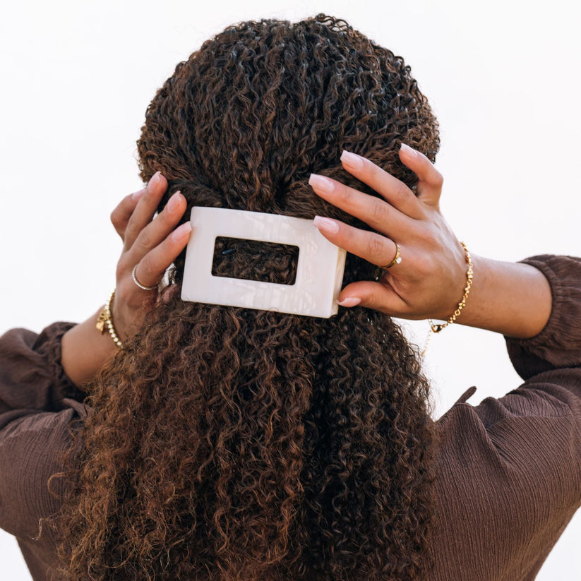 TELETIES - Medium Flat Rectangle Hair Clip - Almond Beige