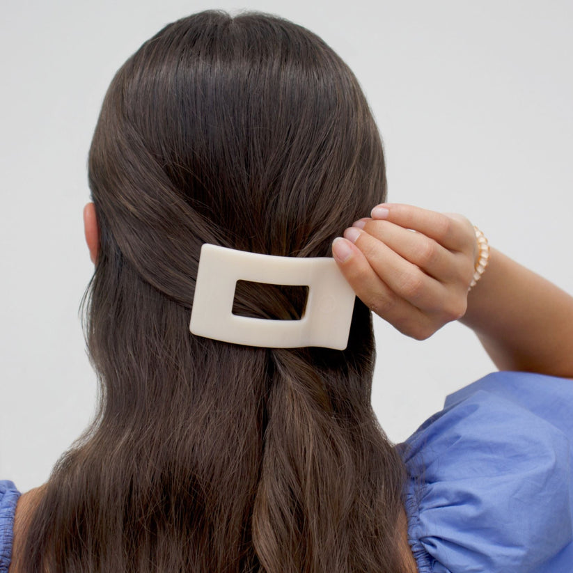 TELETIES - Small Flat Rectangle Hair Clip - Almond Beige