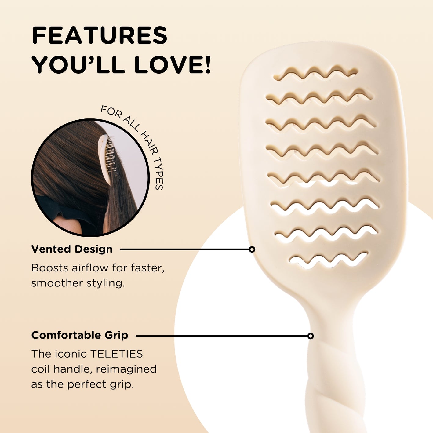 TELETIES - Vented Hair Brush - Tan