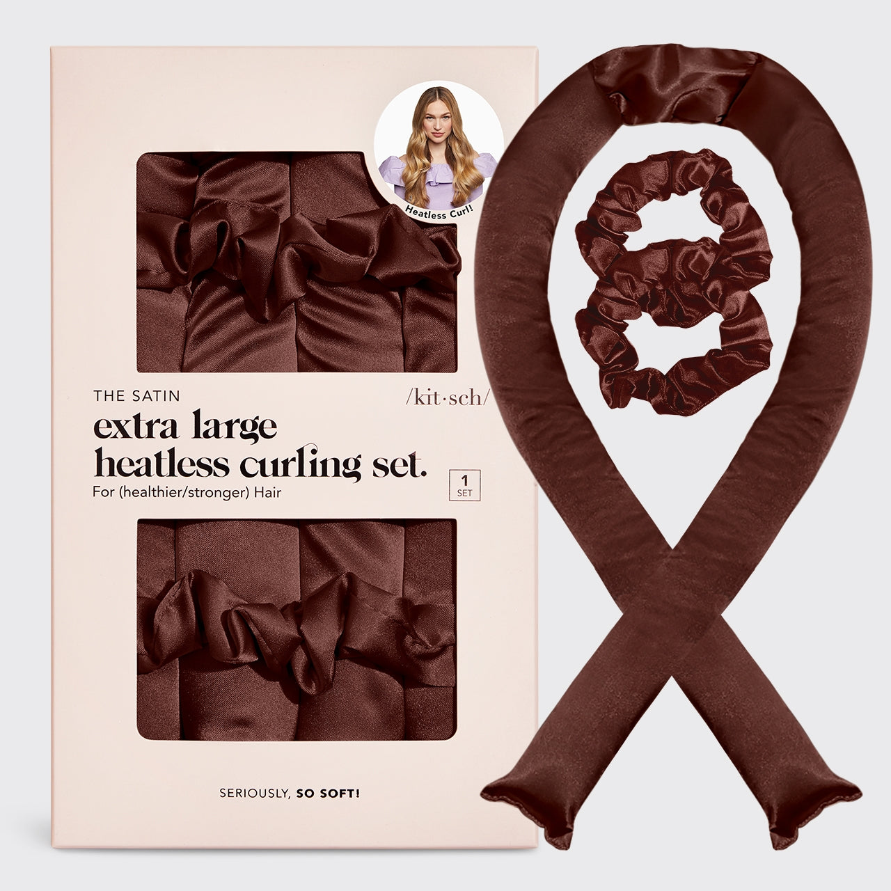 KITSCH - XL Satin Heatless Curling Set - Chocolate