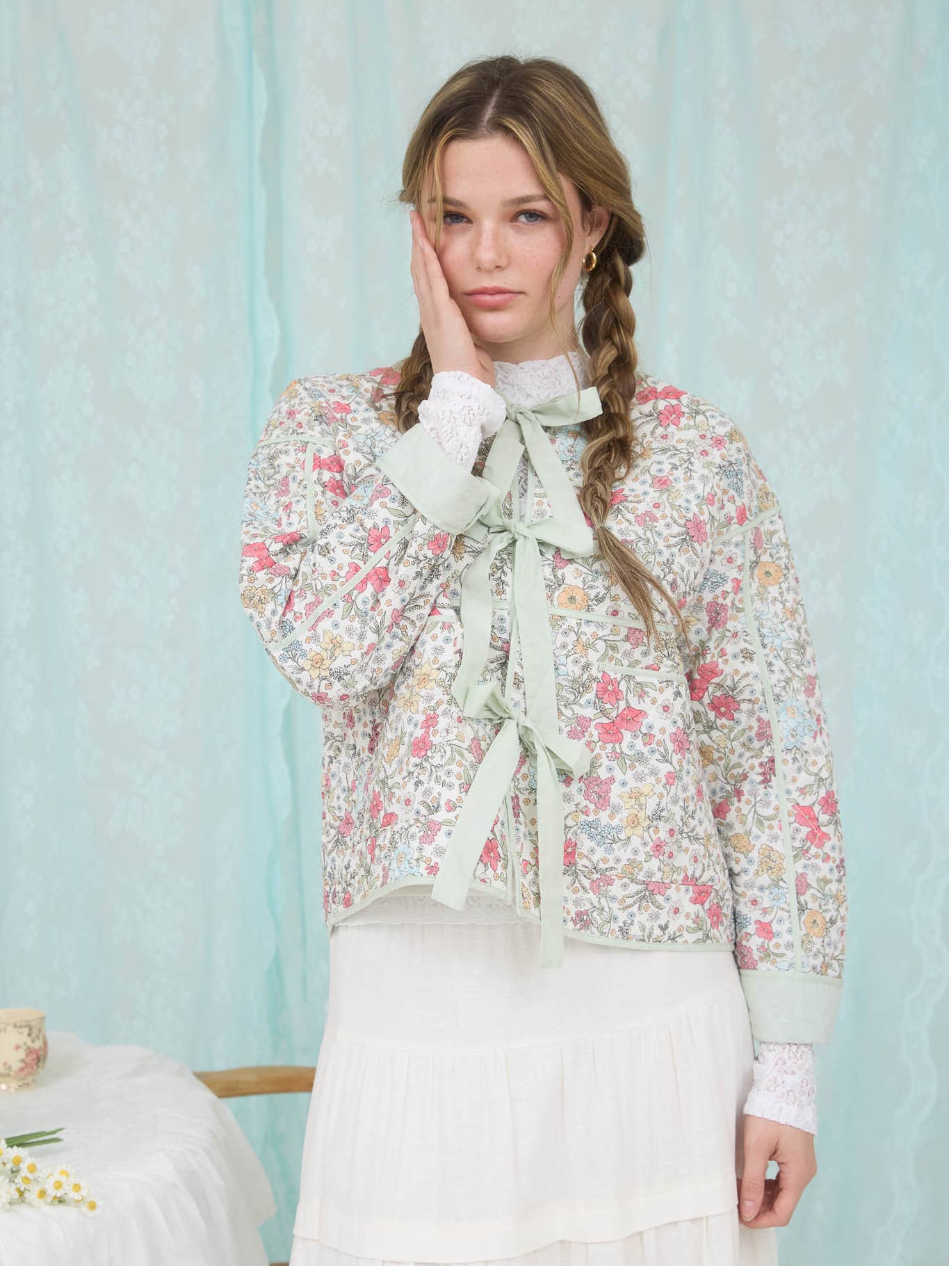 The Della Floral Front Tie Quilted Jacket