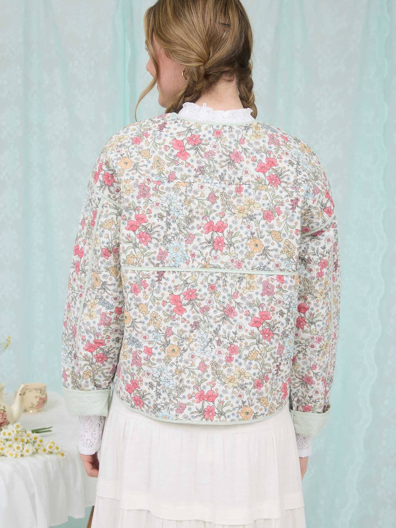 The Della Floral Front Tie Quilted Jacket