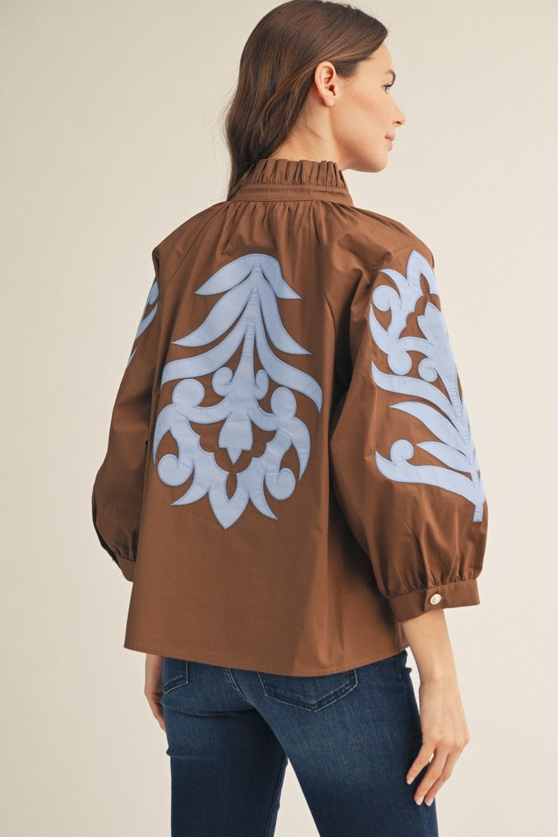 The Montana Baroque Appliqué Detail Top - Brown