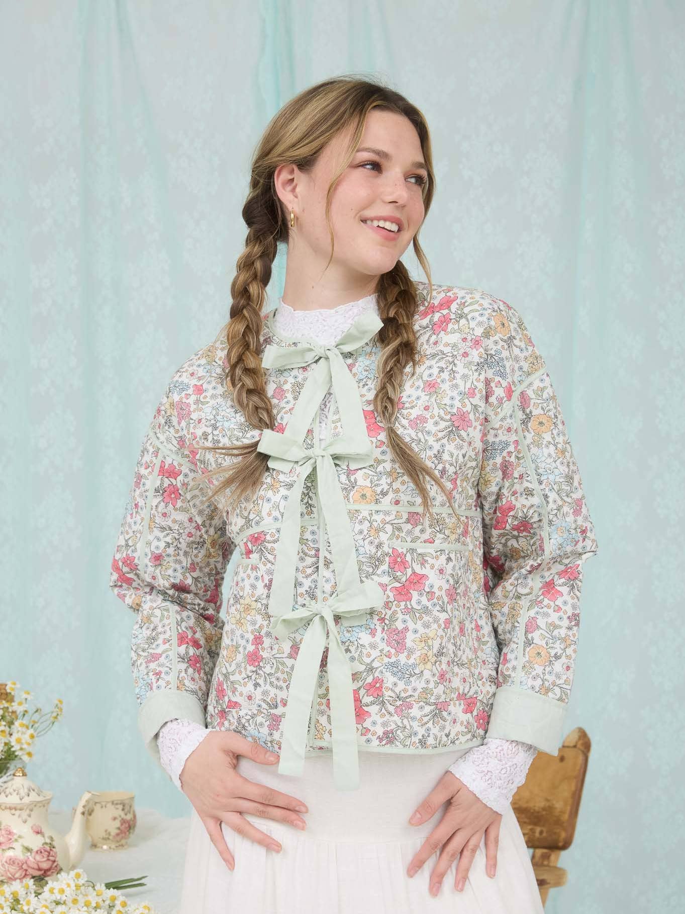 The Della Floral Front Tie Quilted Jacket