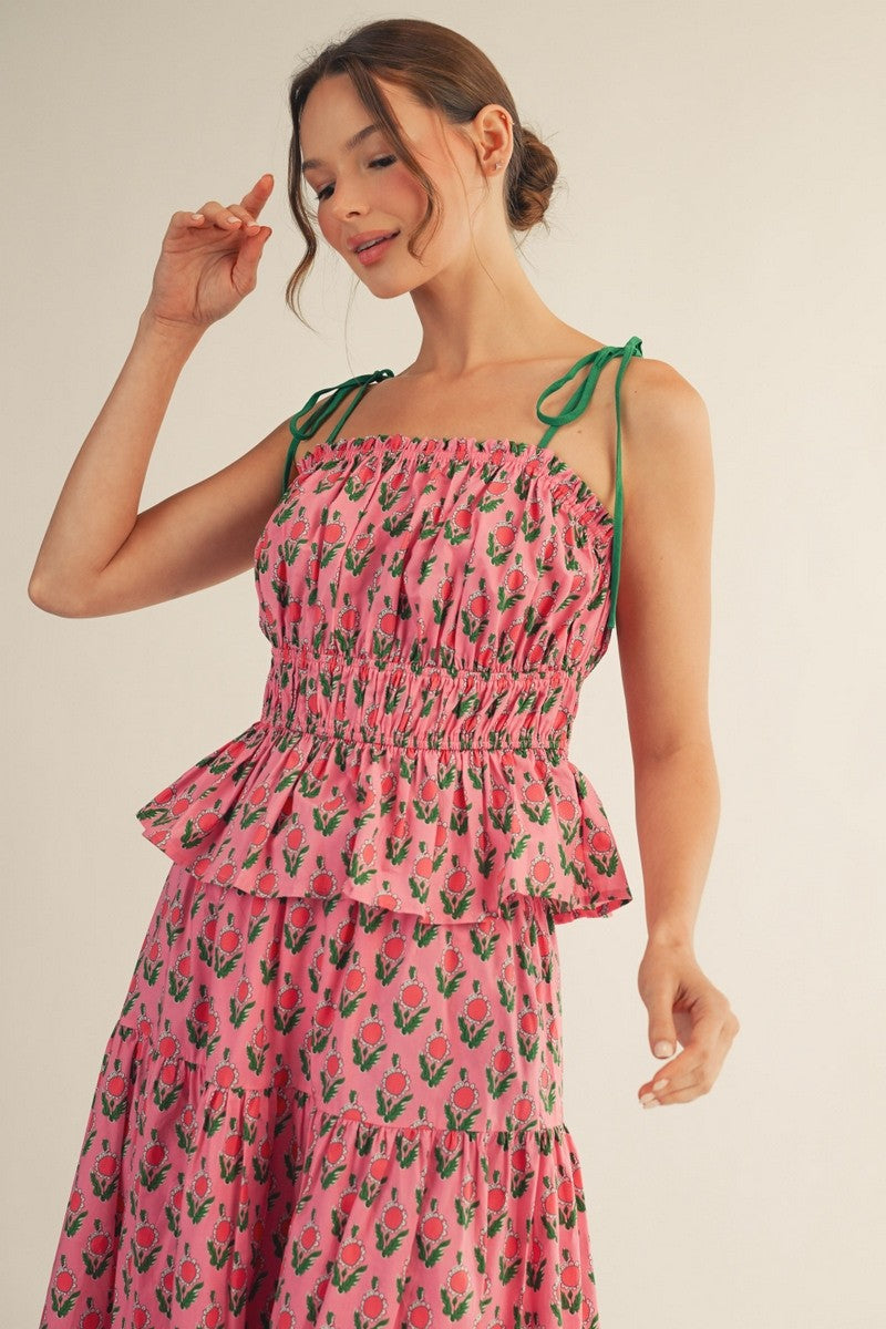 The Paige Peplum Top - Pink Floral