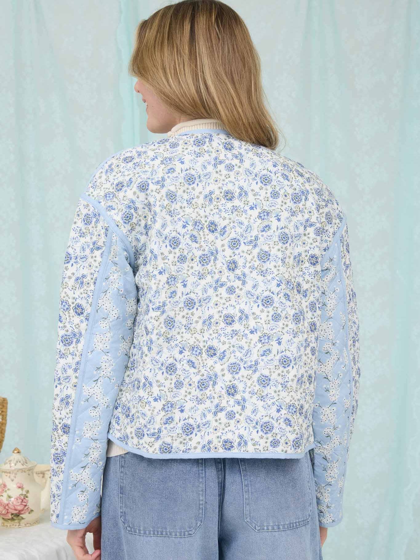 The Piper Colorblock Floral Zip-Up Quilted Jacket