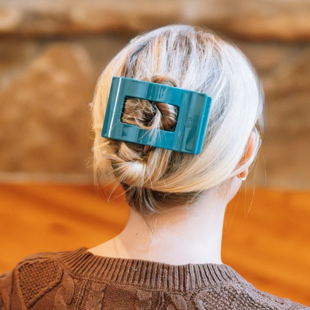 TELETIES - Large Flat Rectangle Hair Clip - Teal With It