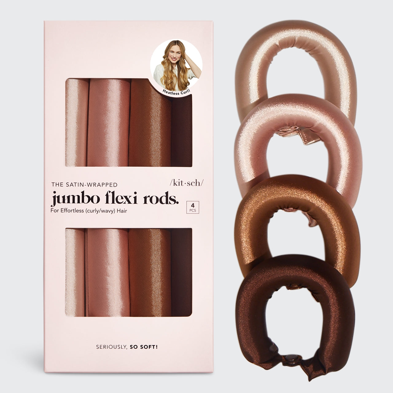 KITSCH - Satin Jumbo Flexi Rods 4pc Set - Rosewood