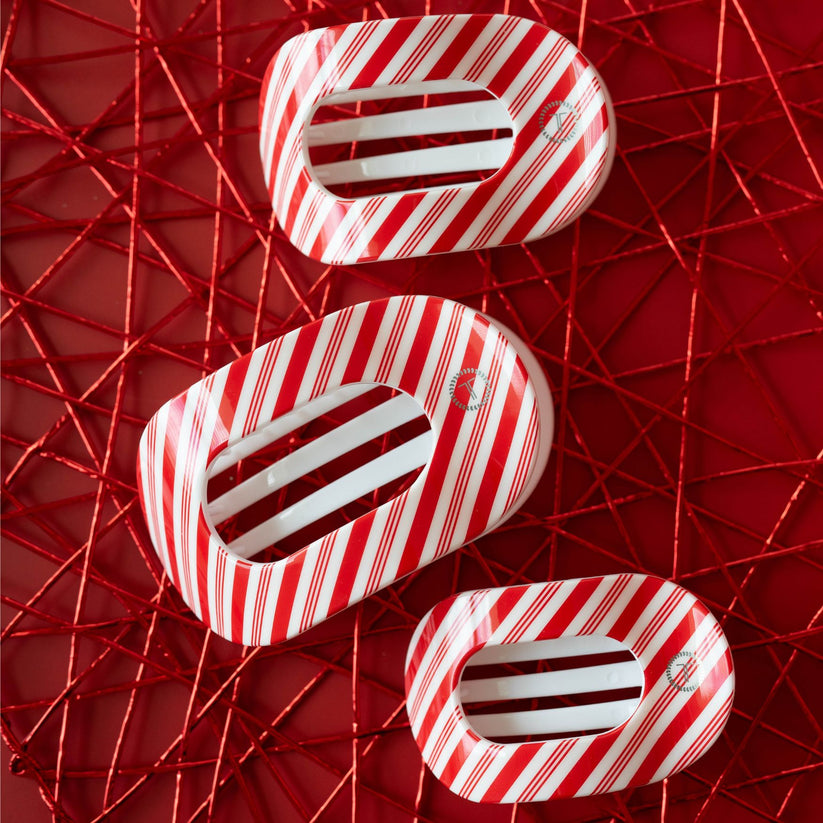 TELETIES - Medium Flat Round Hair Clip - Candy Cane Crush