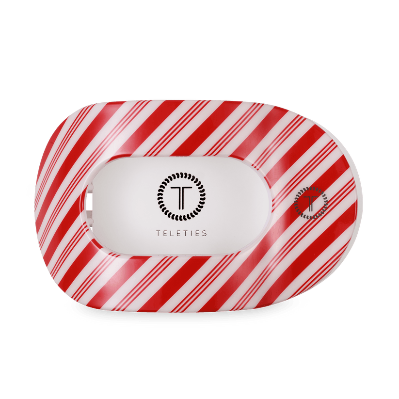 TELETIES - Large Flat Round Hair Clip - Candy Cane Crush