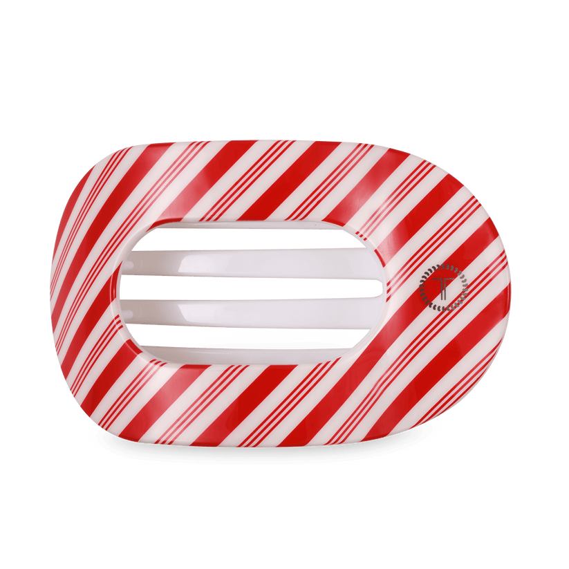 TELETIES - Large Flat Round Hair Clip - Candy Cane Crush