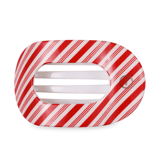 TELETIES - Large Flat Round Hair Clip - Candy Cane Crush