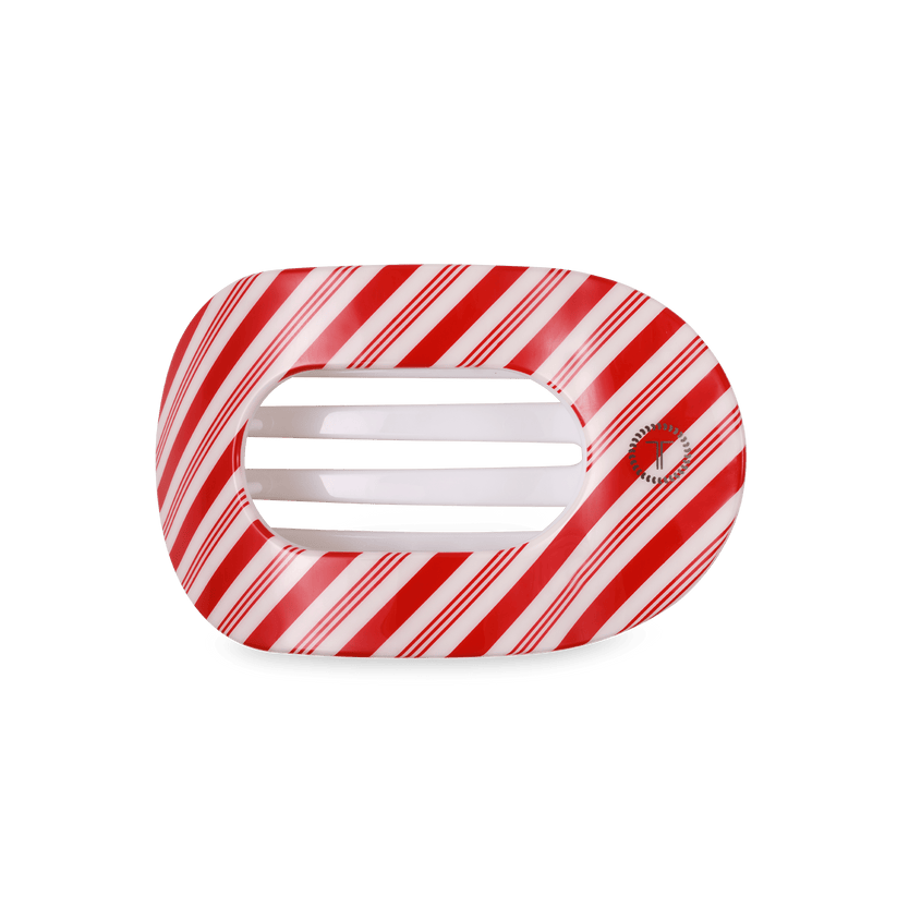 TELETIES - Medium Flat Round Hair Clip - Candy Cane Crush