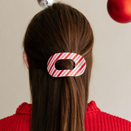 TELETIES - Small Flat Round Hair Clip - Candy Cane Crush