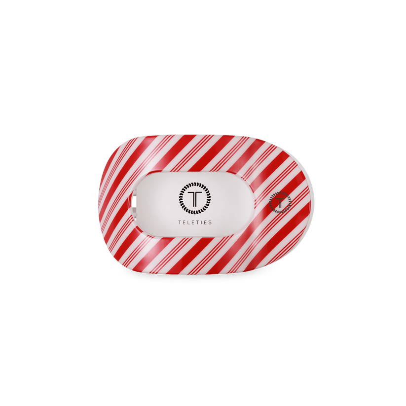 TELETIES - Small Flat Round Hair Clip - Candy Cane Crush