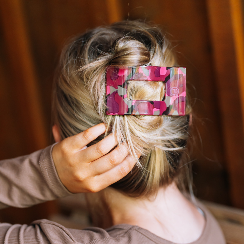 TELETIES - Medium Flat Rectangle Hair Clip - Garden Glam