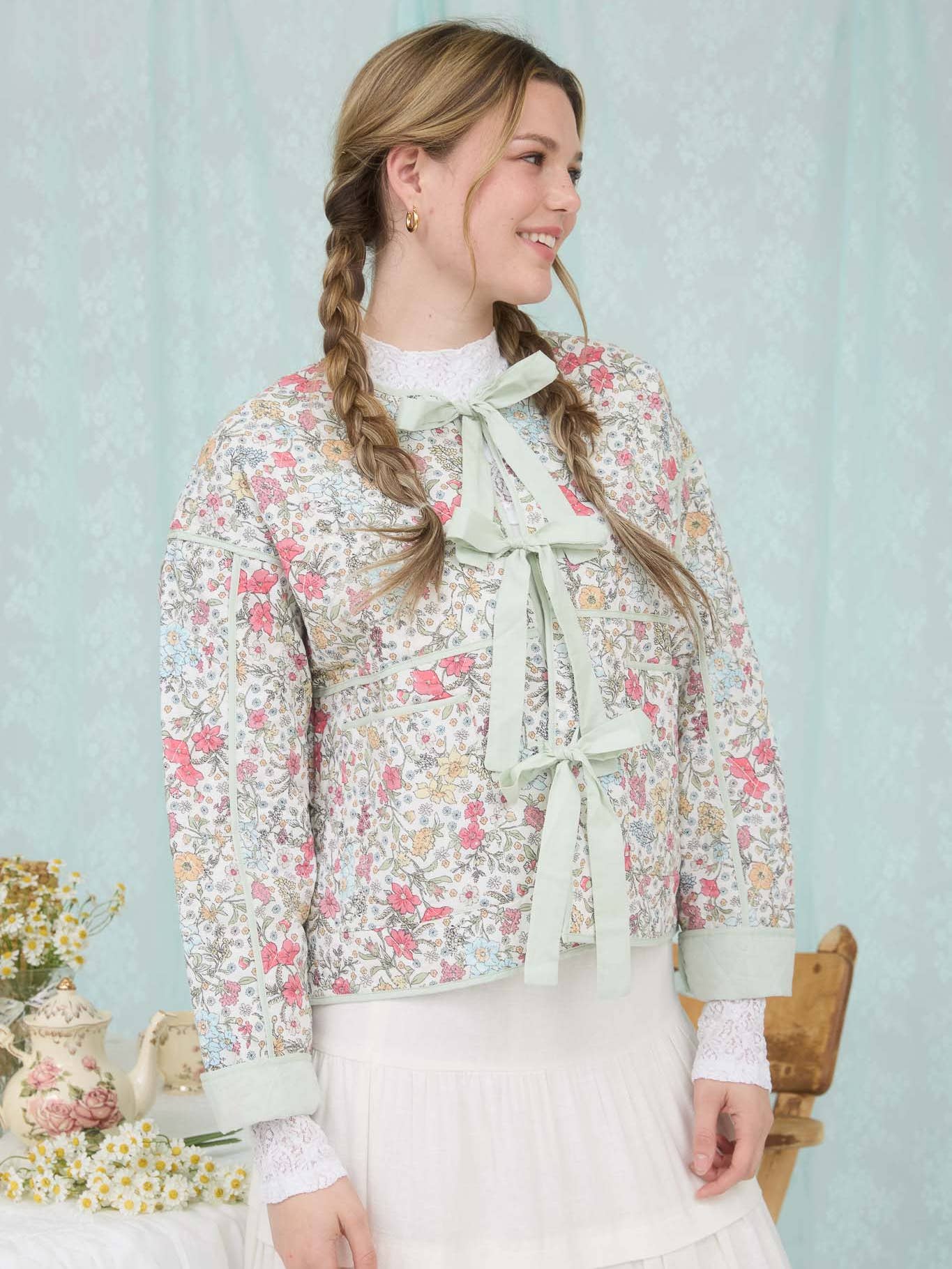 The Della Floral Front Tie Quilted Jacket
