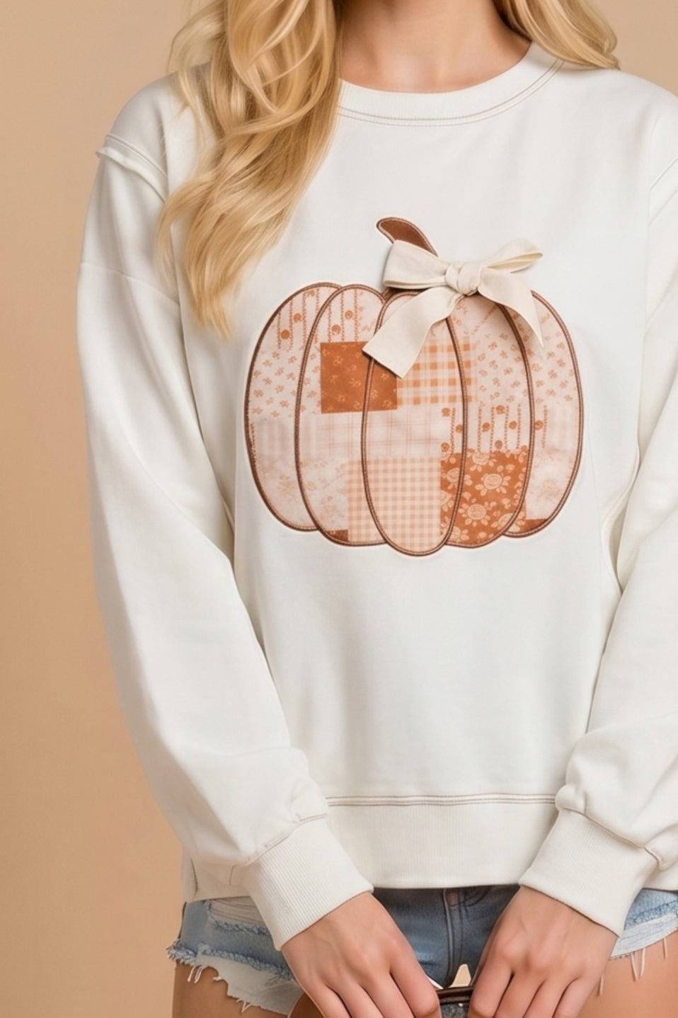 The Harlow Patchwork Pumpkin Bow Sweatshirt