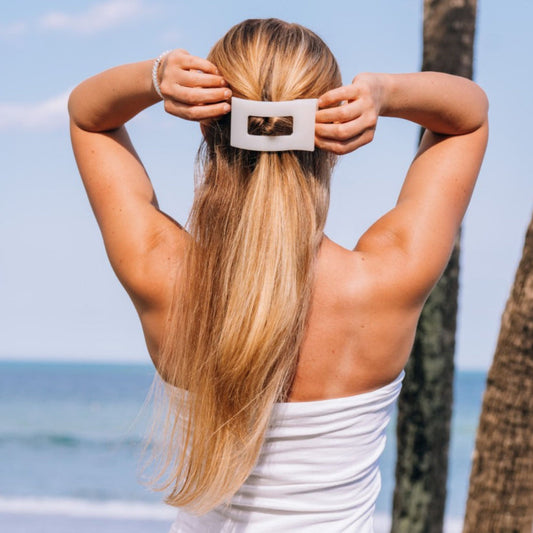 TELETIES - Large Flat Rectangle Hair Clip - Coconut White