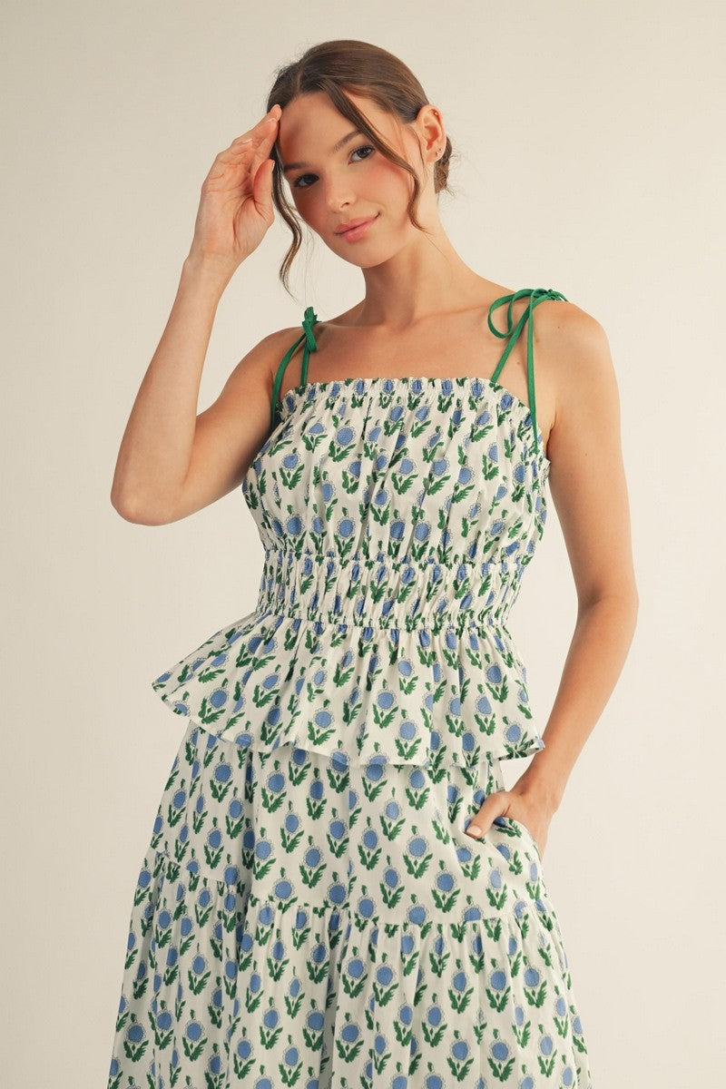 The Paige Peplum Top - Blue Floral